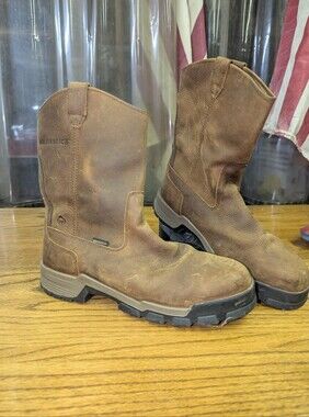 Wolverine Brown Pull-On Work Cowboy Boots for Men Vibram sole Mens 10